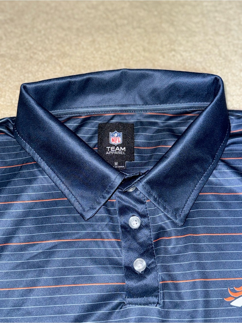 NFL Navy Polo with Thin Orange Pinstripes